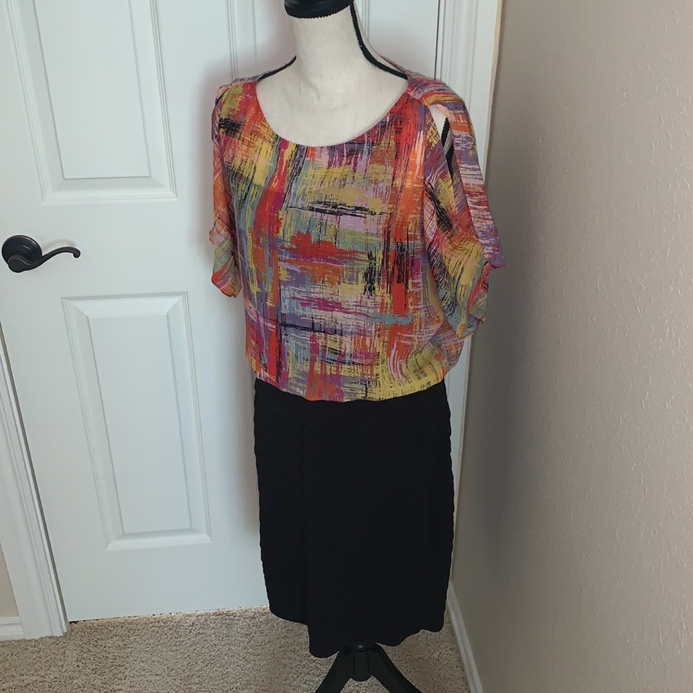 SIZE 10 London Times Multicolor/Black Dress - Picture 4 of 8
